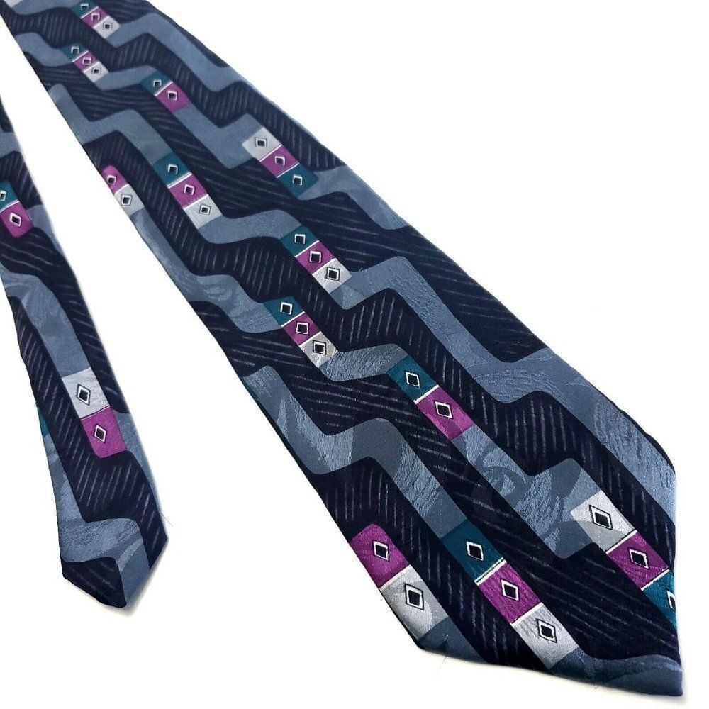 Addison On‎ Madison Silk Tie Abstract Black Blue Print